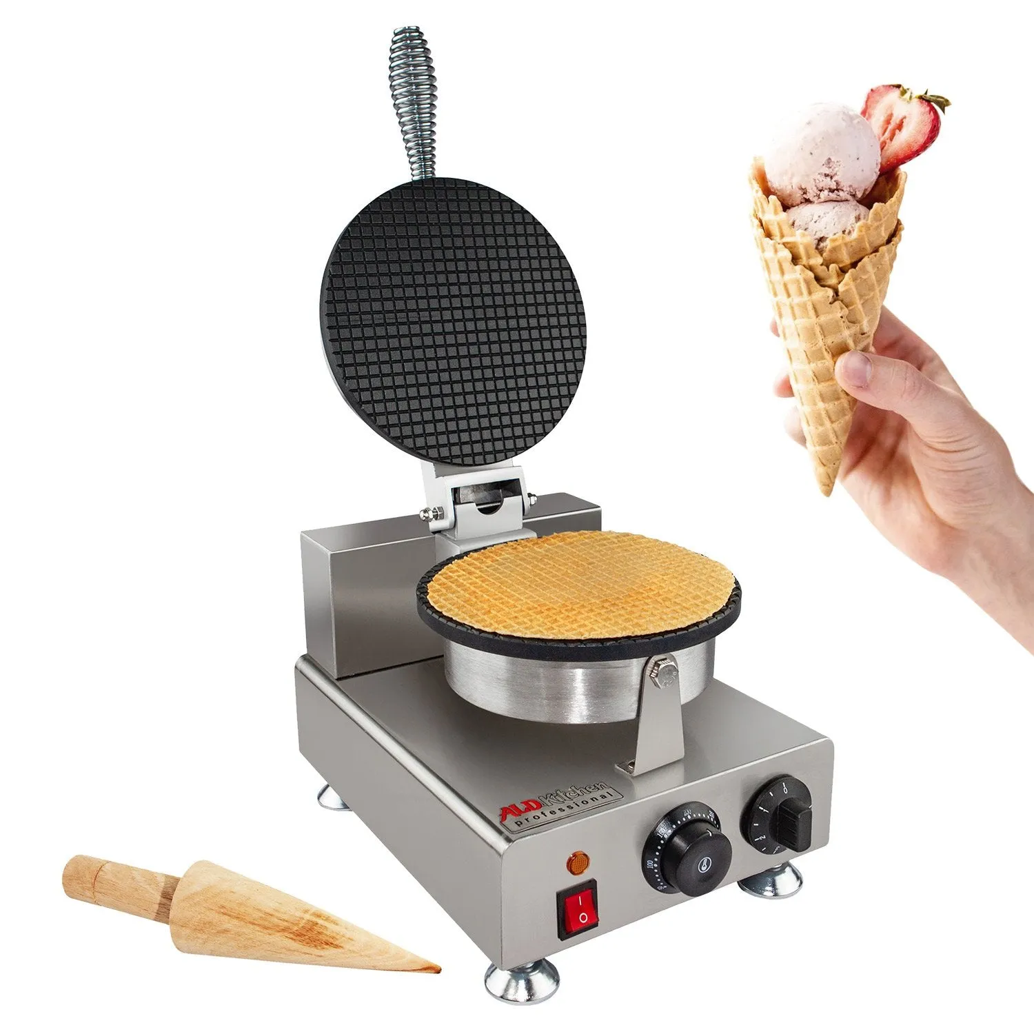 AP-600 Waffle Cone Maker | Commercial Ice Cream Cone Maker | Stainless Steel | Nonstick | Manual Control