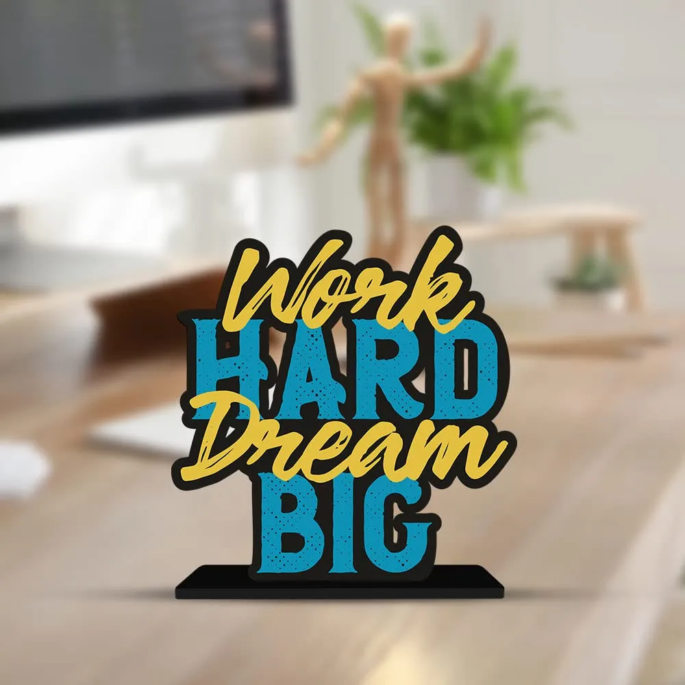 Artvibes Wooden Work Hard Dream Big Motivational Quote Table Decor for Office Desk | Home Decor Item | Living Room | Bedroom | Modern Art Wood Showpieces Decorative Gift (SP_1110)