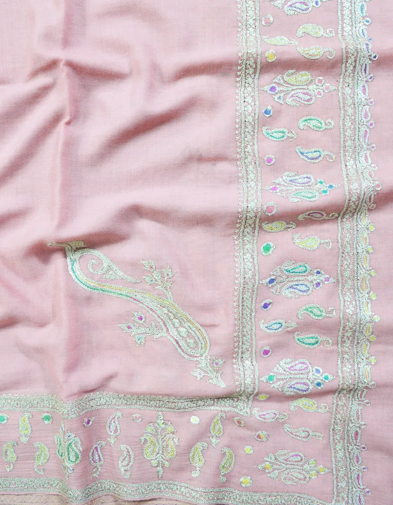 Baby pink embroidery pashmina shawl 8424