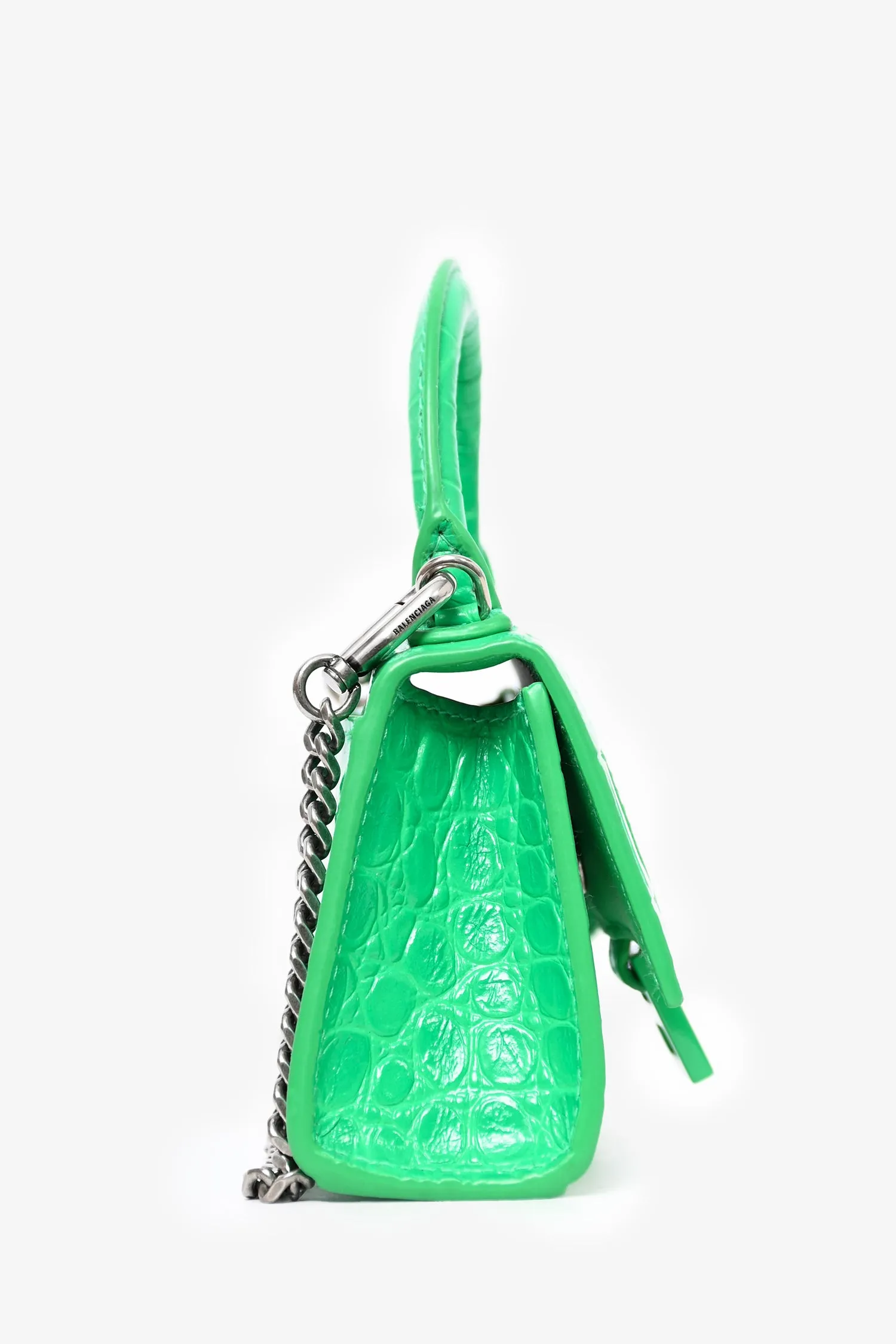 Balenciaga Green Croc Embossed Hourglass Mini Chain Bag