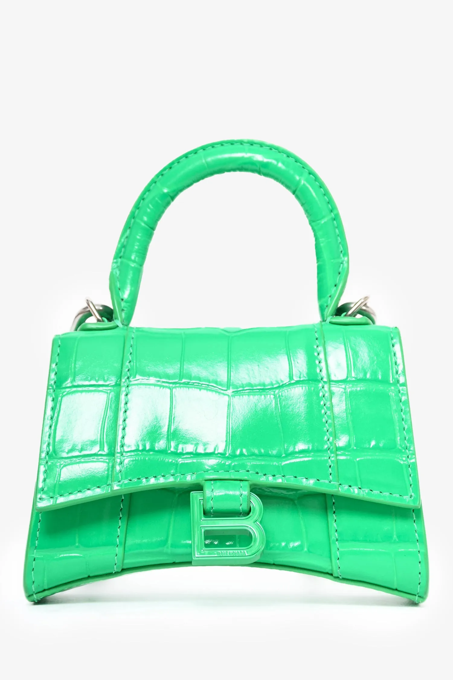 Balenciaga Green Croc Embossed Hourglass Mini Chain Bag