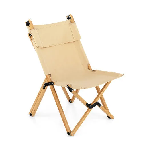 Bamboo Folding Camping Chair with 2-Level Adjustable Backrest-Natural