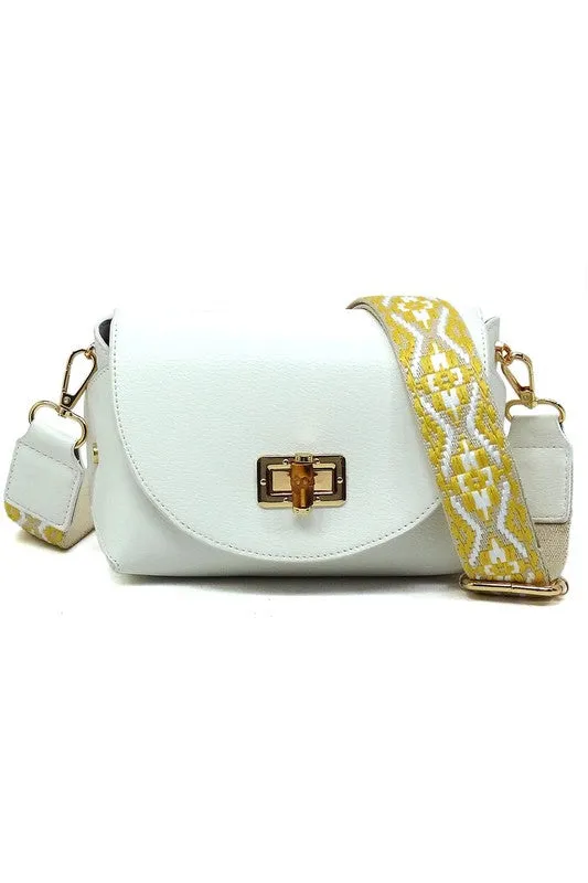 Bamboo Twist Lock Flap Crossbody Bag