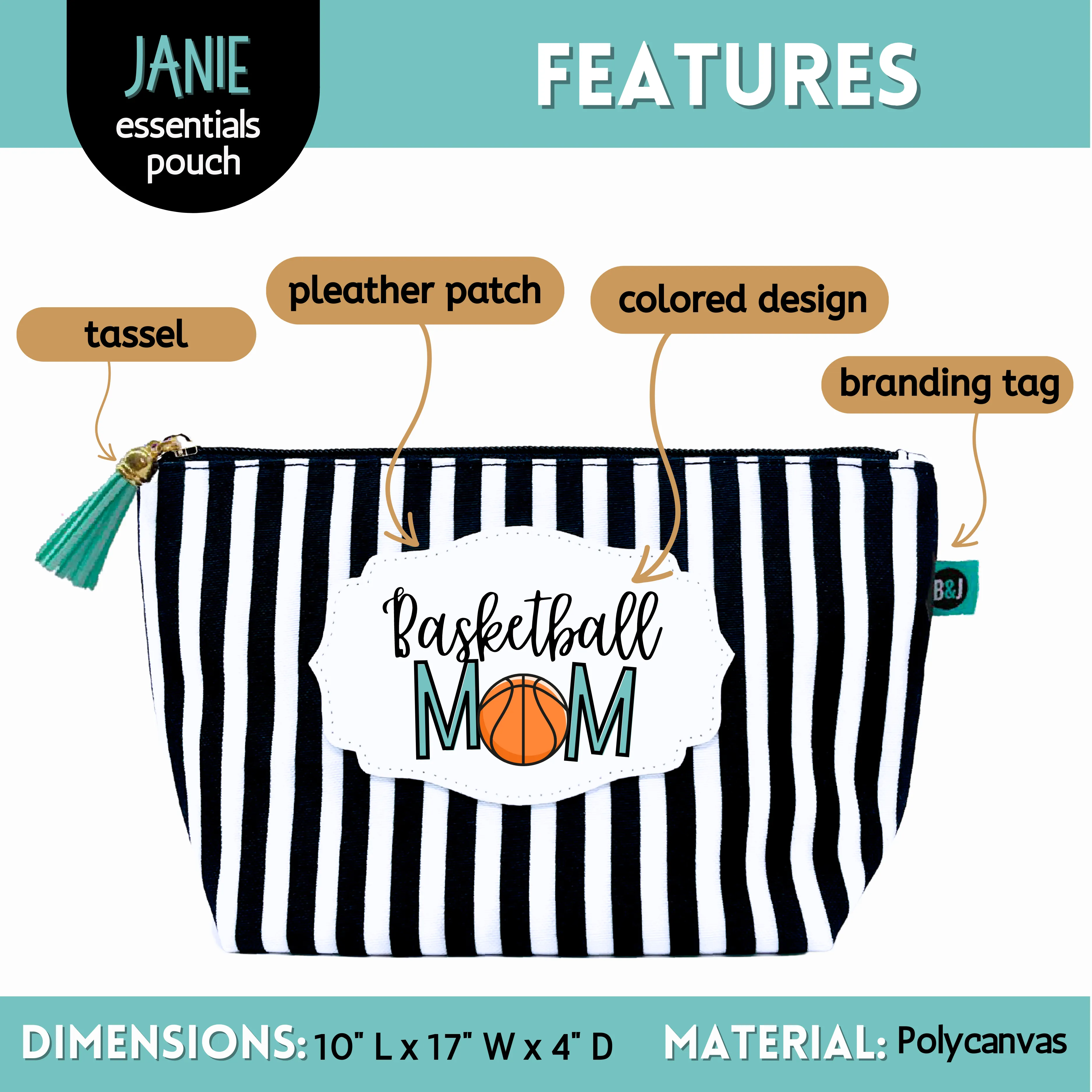 Basketball Mom Janie Zippered Pouch