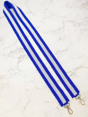 Beaded Purse Strap - Blue & White Stripe