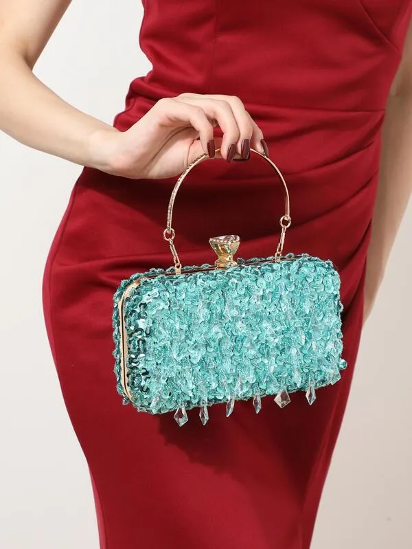 Beautiful Silver Beaded Cocktail Purse