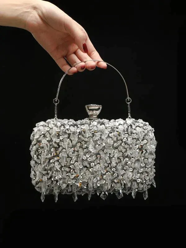 Beautiful Silver Beaded Cocktail Purse