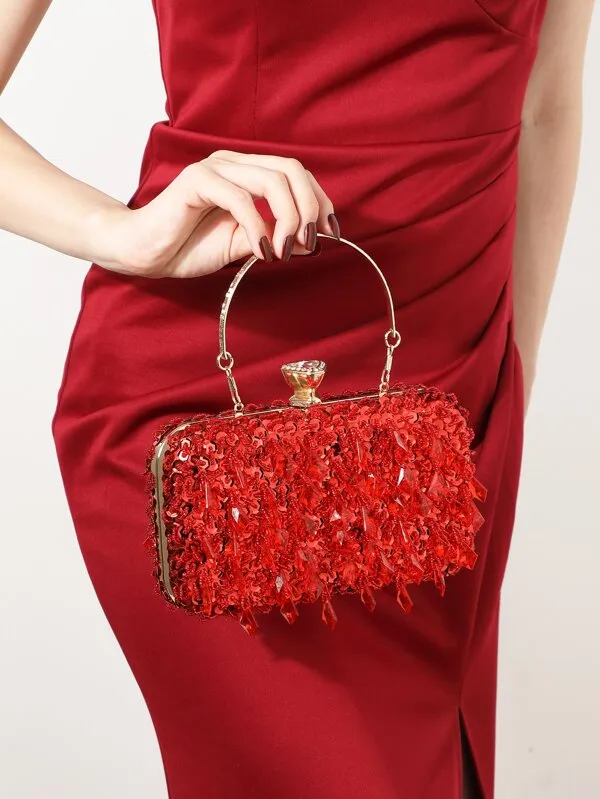 Beautiful Silver Beaded Cocktail Purse