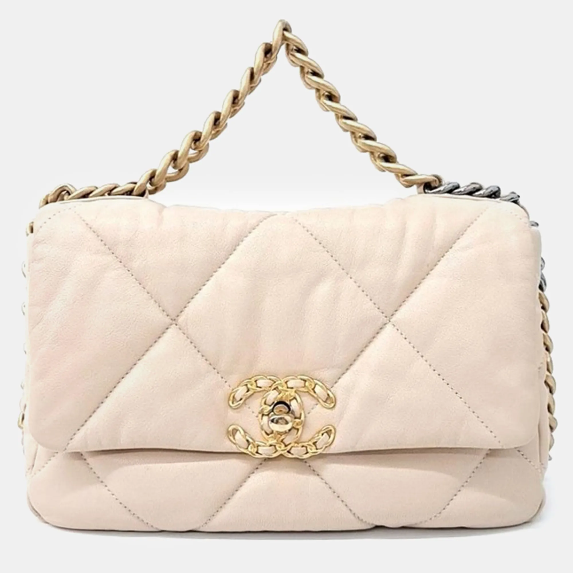 Beige Leather Small 19 Flap Bag