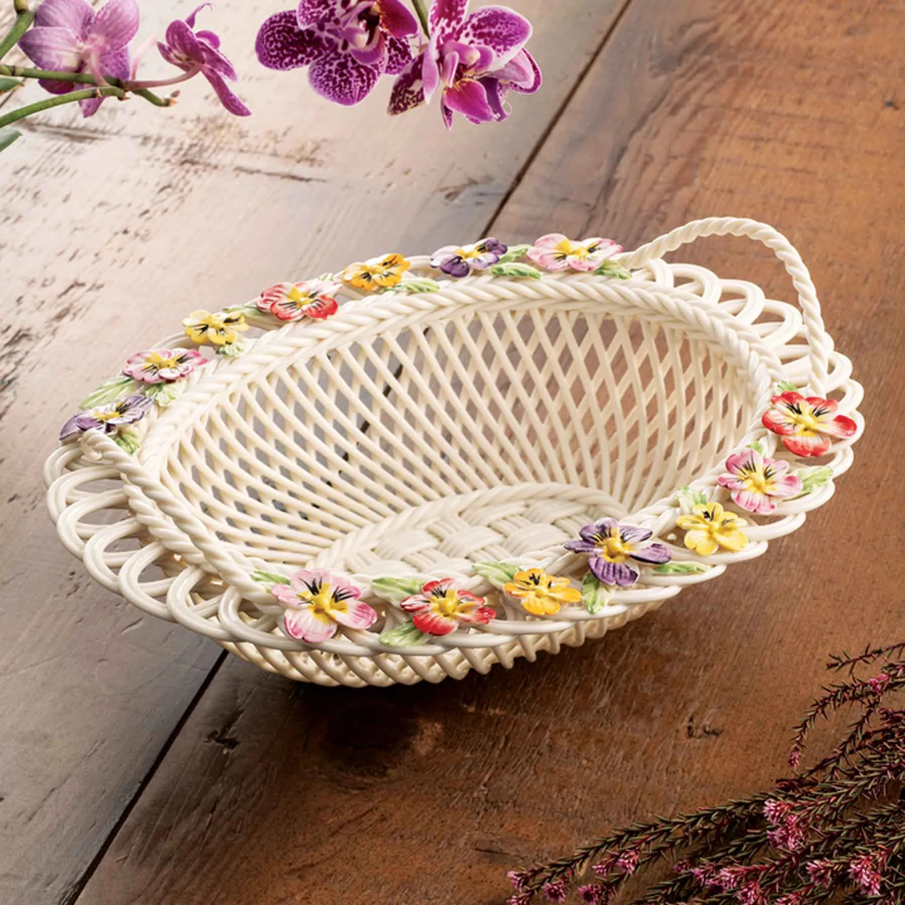 Belleek Classic Pansy Oval Basket