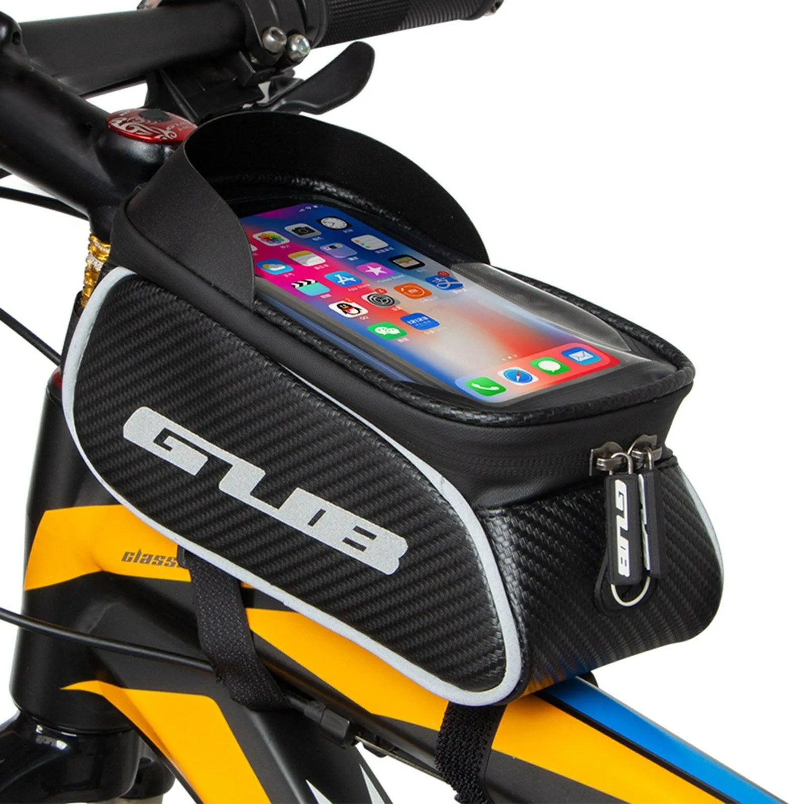 Bike Phone Front Frame Bag Waterproof Bicycle Top Tube Cycling Touchscreen Phone Mount Phone Case for 6.6 Inch Mobile Phones