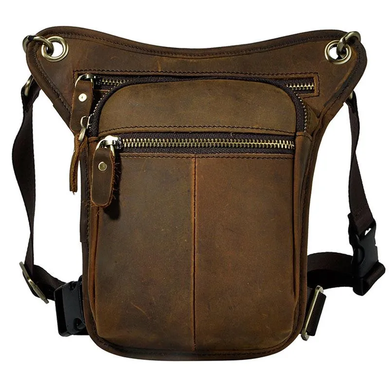 Biker Mens Leather Drop Leg Bag Waist Bag Side Bags Belt Pouch Pack for Men