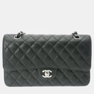 Black Caviar Skin Matelasse Chain Shoulder Double Flap 25cm Bag