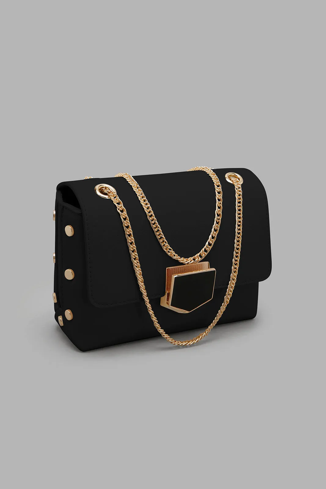 Black Clutch Bag With Lock