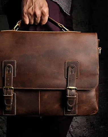 Black Coffee Leather Mens Briefcase Laptop Bag Business Bag Work Bag for Men