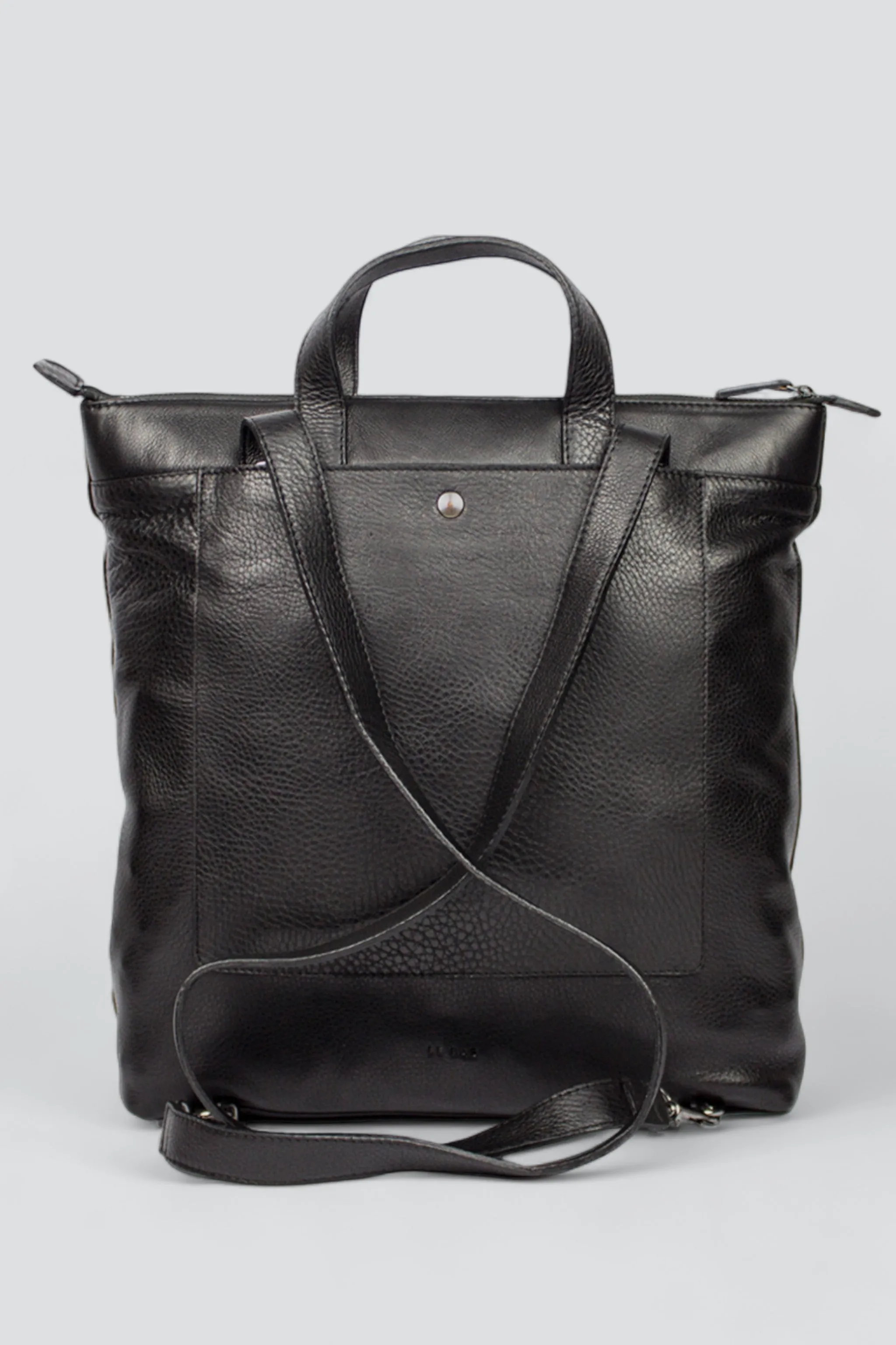 Black Leather Convertible Backpack B1