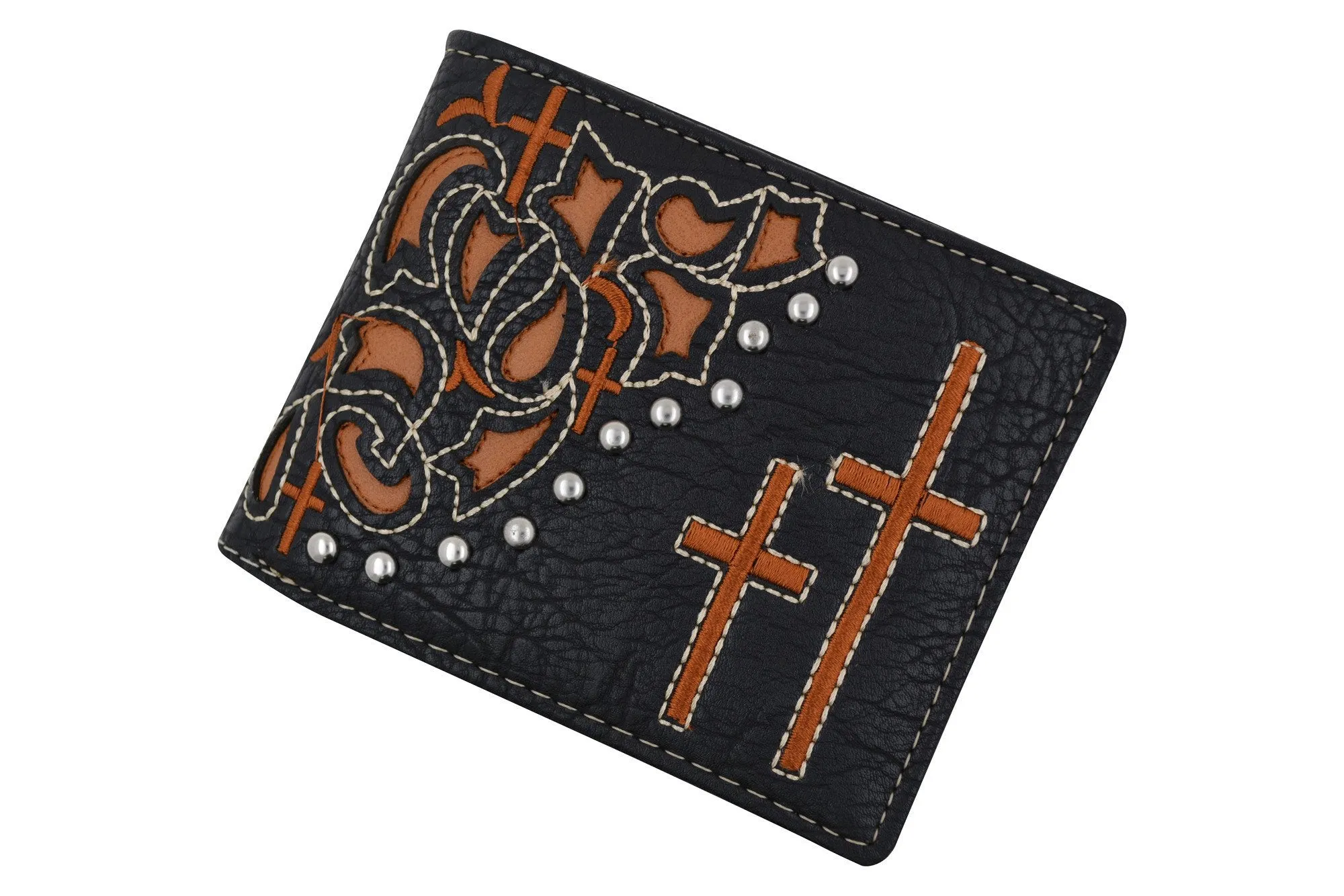 Black Mens Cross Logo Western Credit Card ID Holder Bifold Wallet Cowboys W057-BK-BR (C)