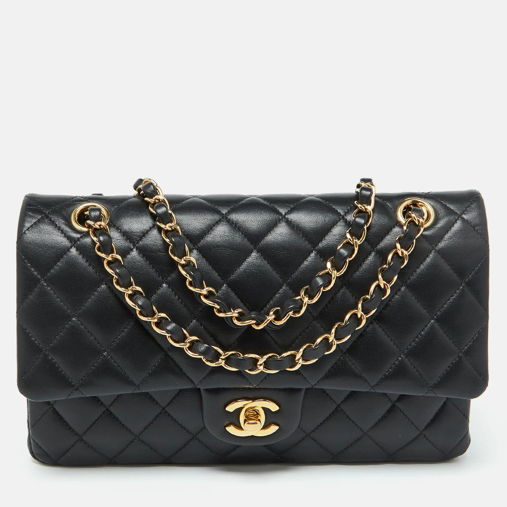 Black Quilted Leather Medium Classic Double Flap Bag