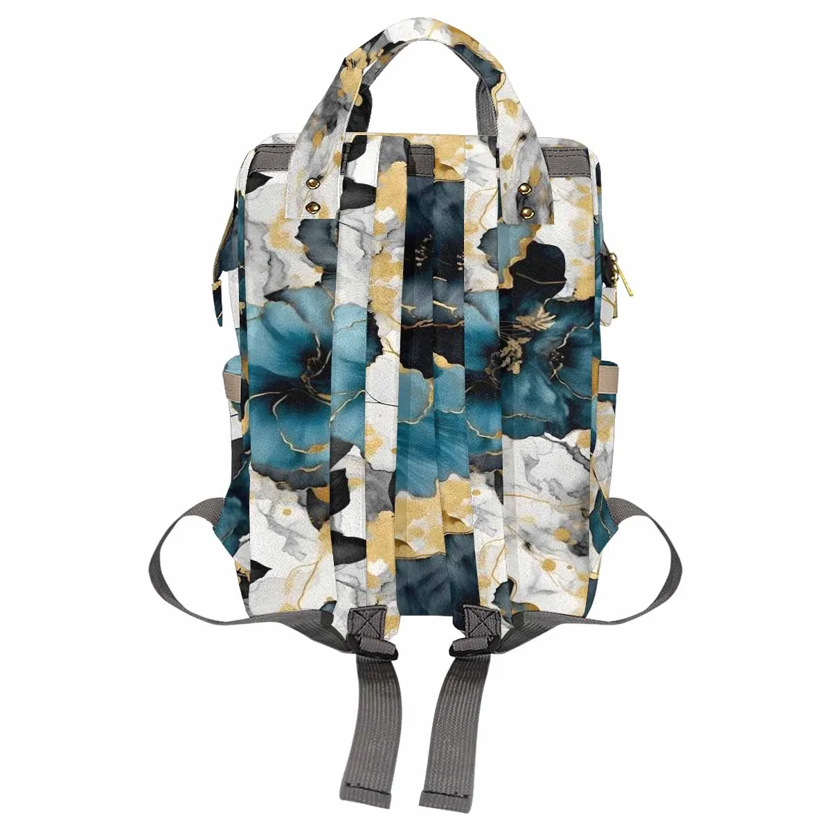 Blue & Gold Ink Floral Diaper Bag Backpack