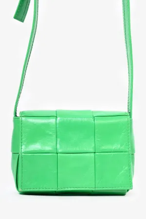 Bottega Veneta Green Crinkled Leather Candy Cassette Crossbody Bag