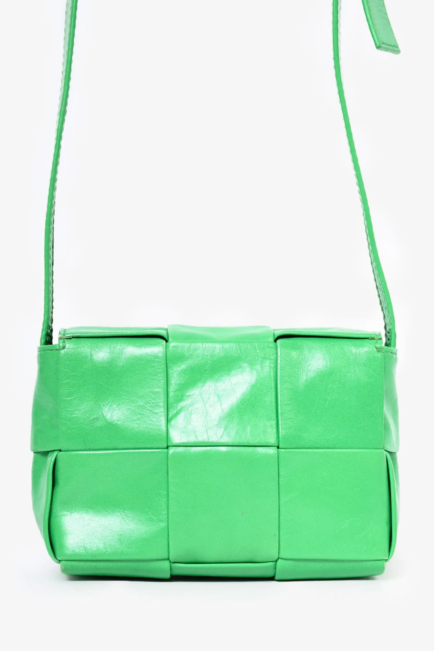 Bottega Veneta Green Crinkled Leather Candy Cassette Crossbody Bag