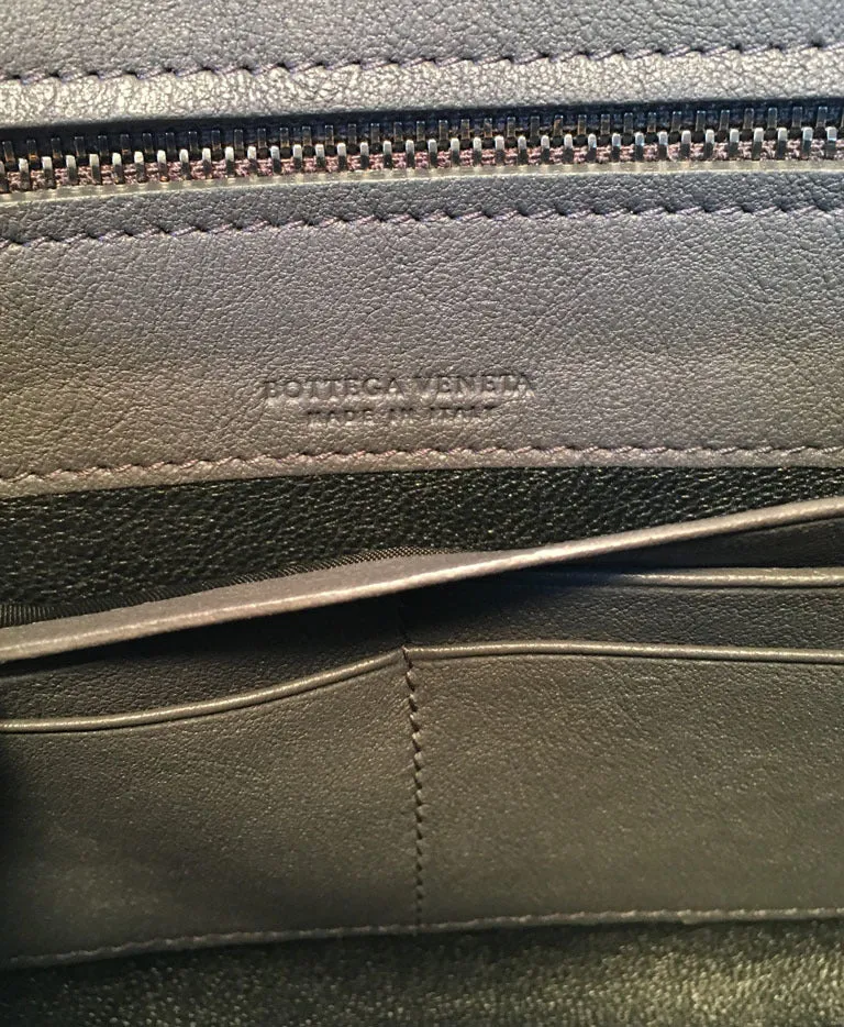 Bottega Veneta Woven Grey and Purple Leather Zip Wallet