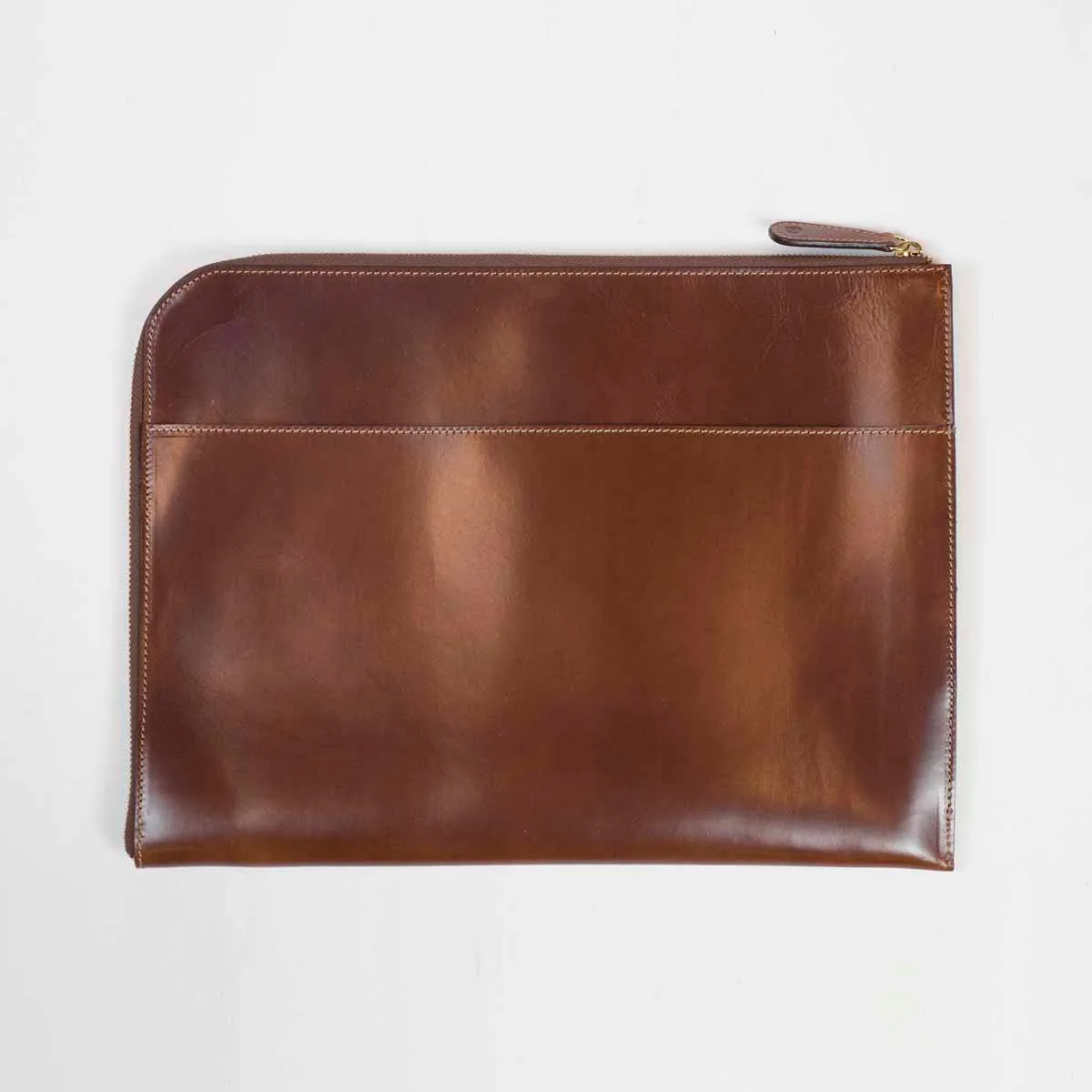 Brown leather portfolio with brown zipper