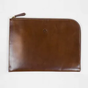 Brown leather portfolio with brown zipper