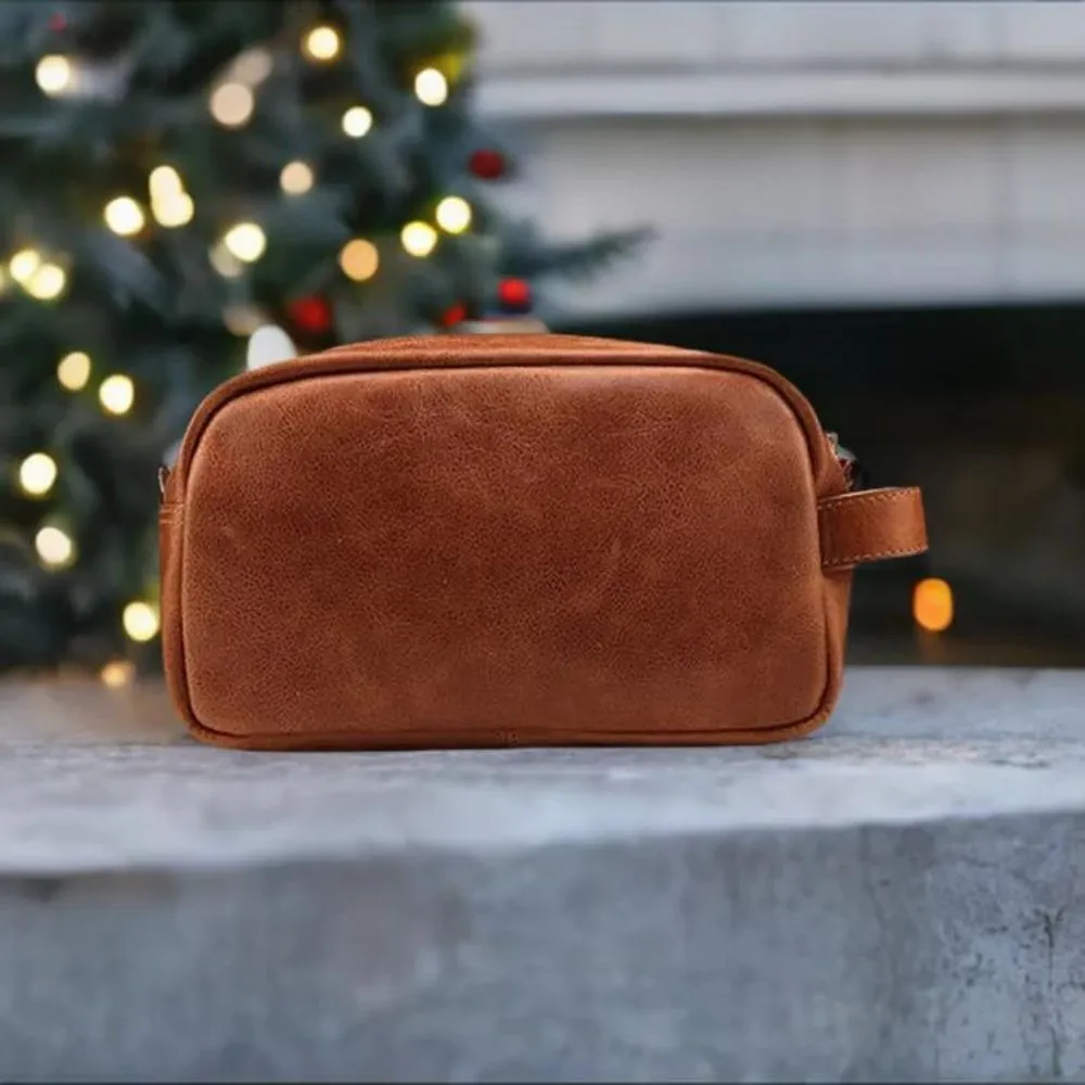 Brown Leather Toiletry Bag Unisex