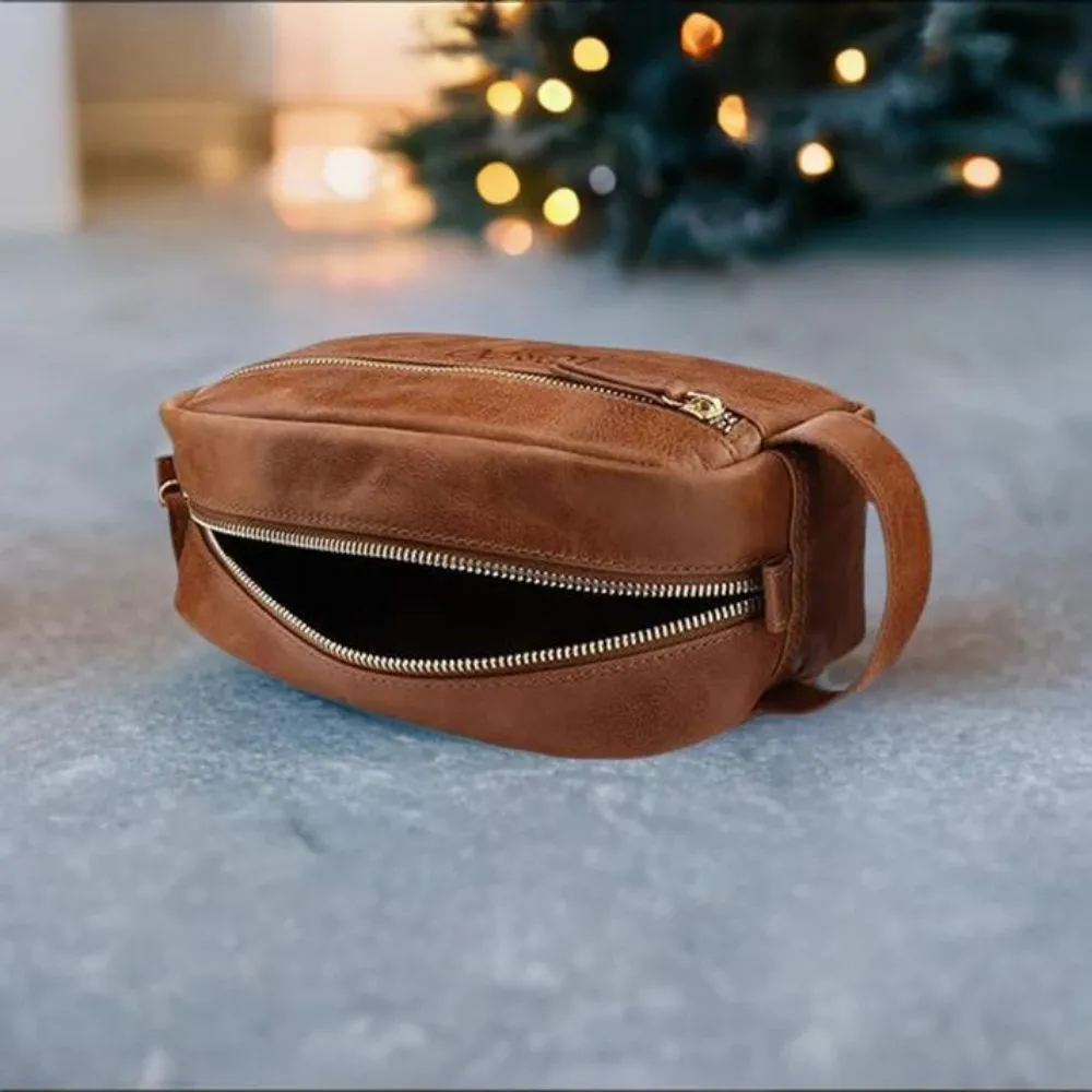 Brown Leather Toiletry Bag Unisex