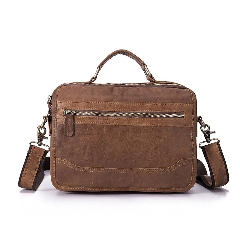 Brown Men's Small Professional Briefcase 10‘’ Laptop Handbag Business Shoulder Bag For Men