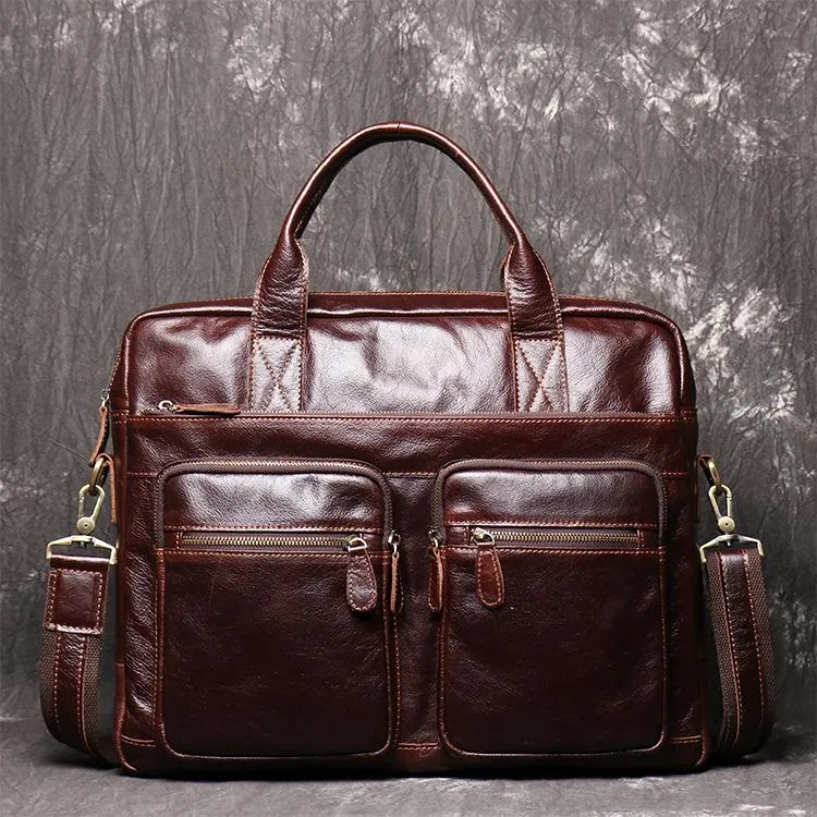 Brown Oiled Leather Men's Brown Professional Briefcase 15‘’ Laptop Handbag Business Bag For Men