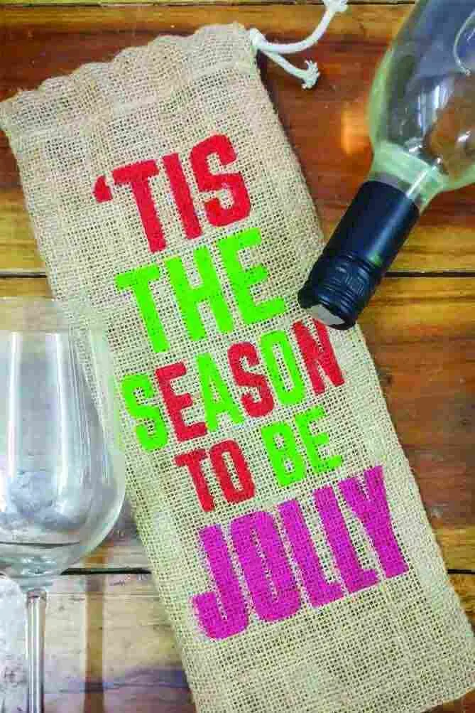 Buy Jute Wine Bag Online | Christmas Gift Wine Pouch| "'Tis the Season" - Bag (Pack of 2) | Folk