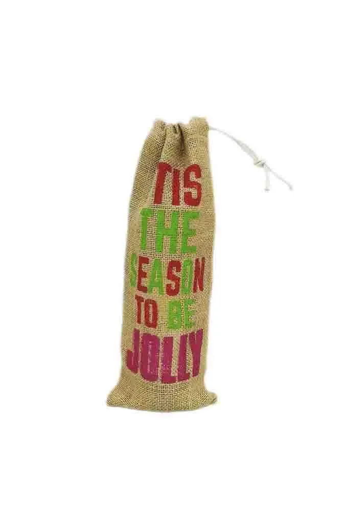 Buy Jute Wine Bag Online | Christmas Gift Wine Pouch| "'Tis the Season" - Bag (Pack of 2) | Folk