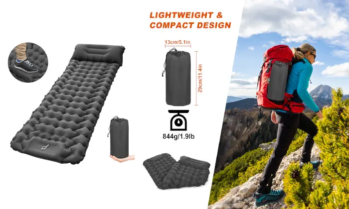 Camping Sleeping Pad With Pillow Built-in Pump