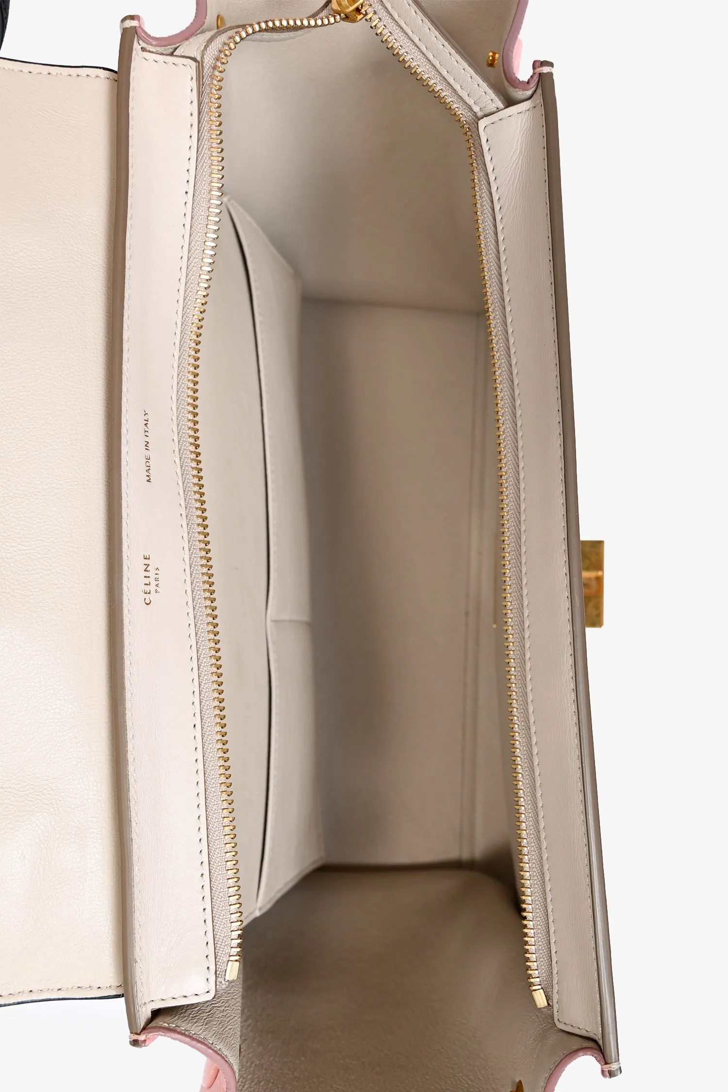 Celine Beige/Pink Tricolor Trapeze Top Handle with Strap