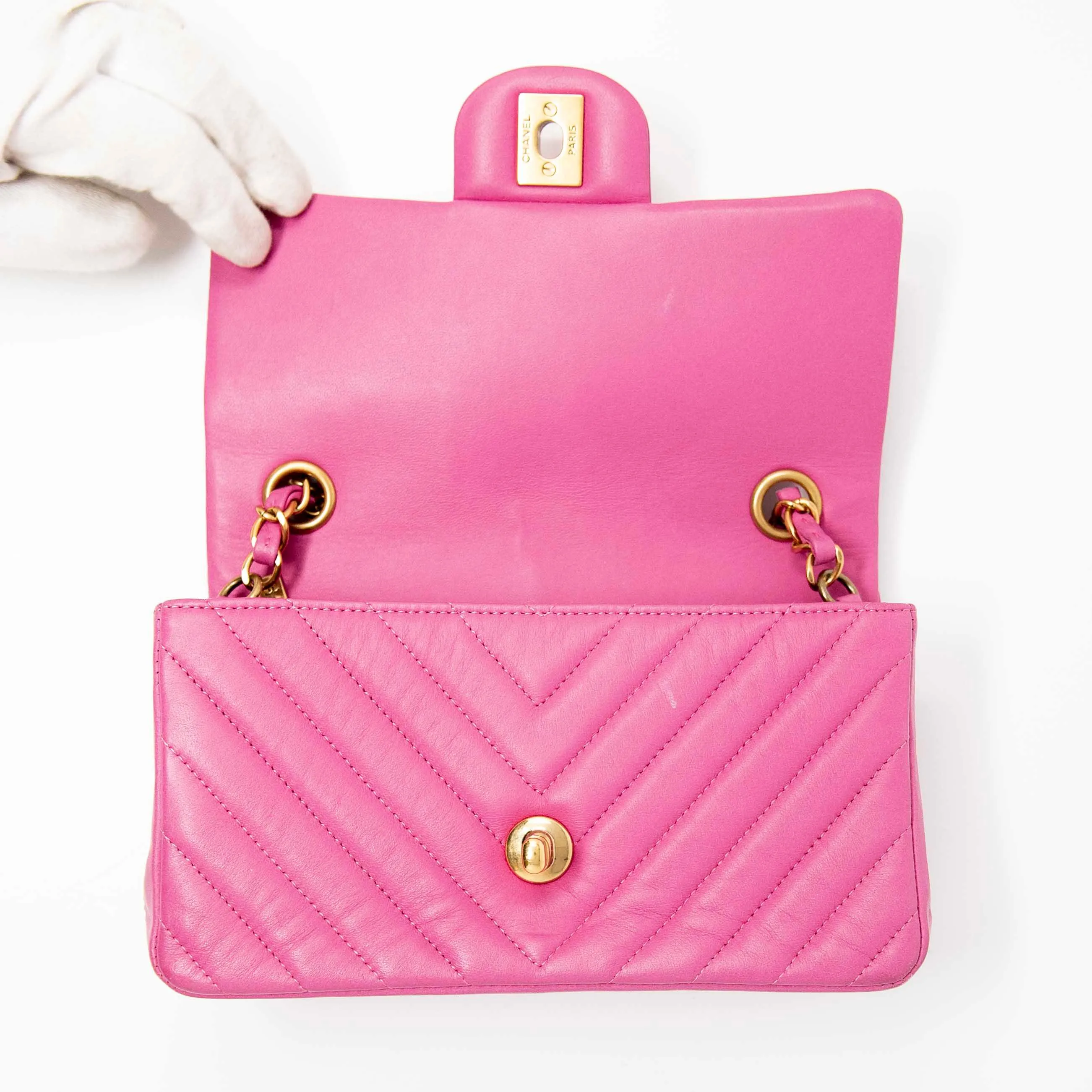 Chanel Pink Chevron Mini Flap