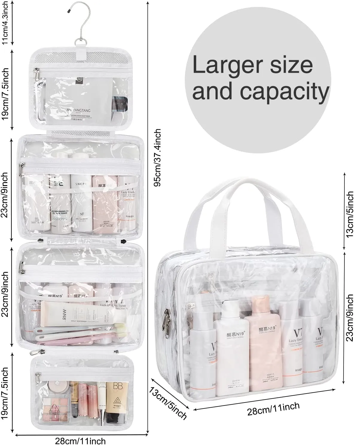 Clear Travel Toiletry Bag with Detachable TSA Approved