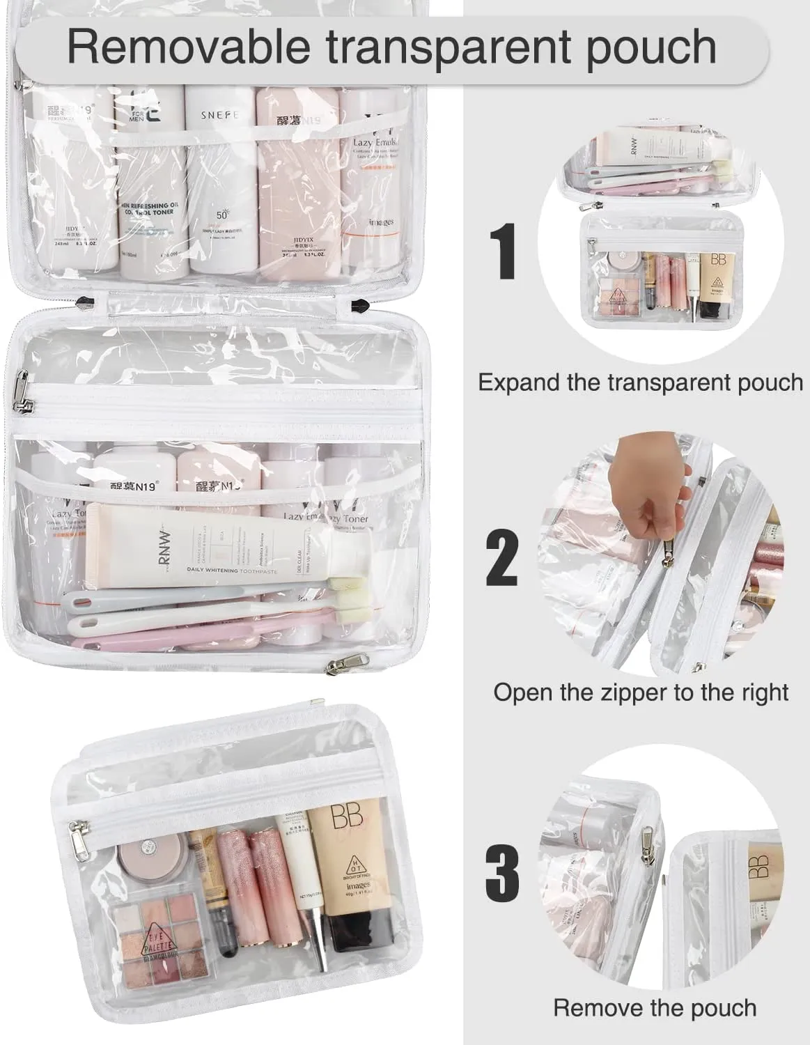 Clear Travel Toiletry Bag with Detachable TSA Approved