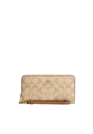 Coach Long Zip Around Wallet In Light Khaki Saddle C4452