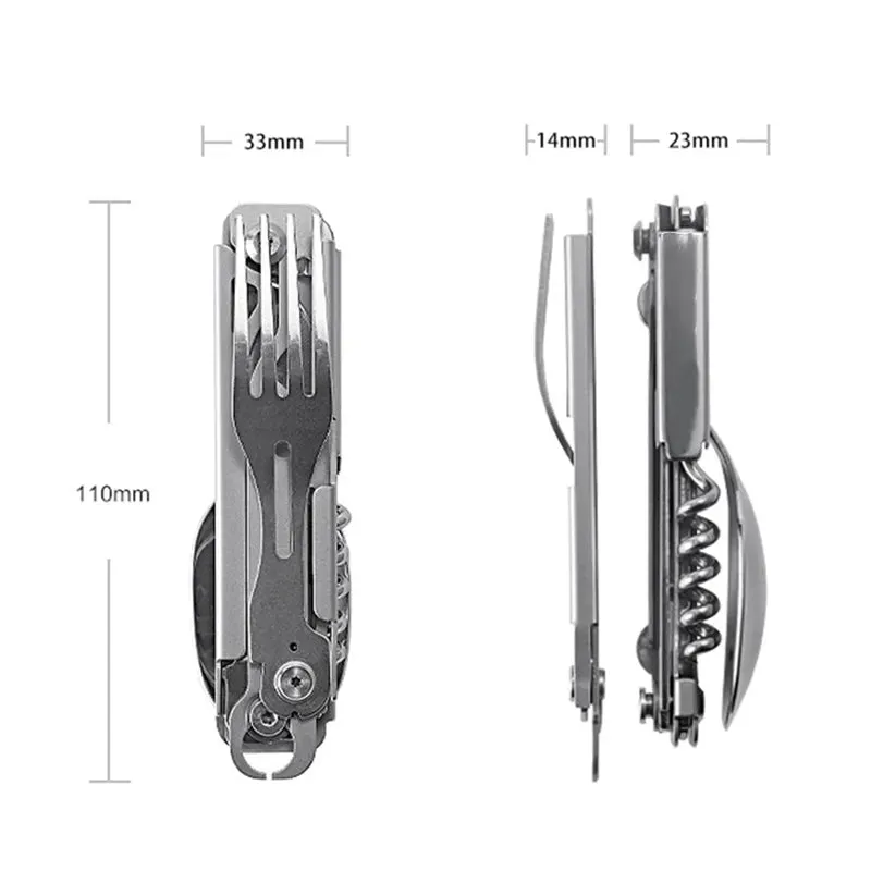 Compact 5-in-1 Camping Cutlery Set: Knife, Fork, Spoon, Bottle Opener