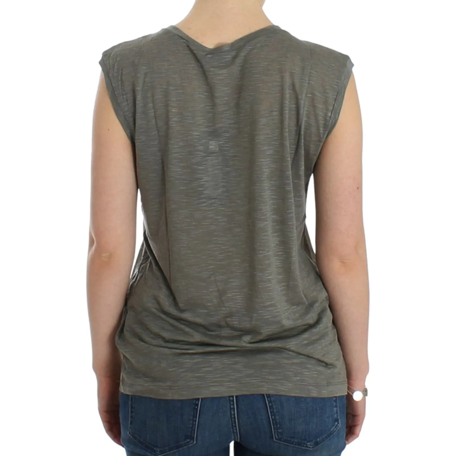 Costume National Chic Sleeveless Gray Top with Blue Detailing