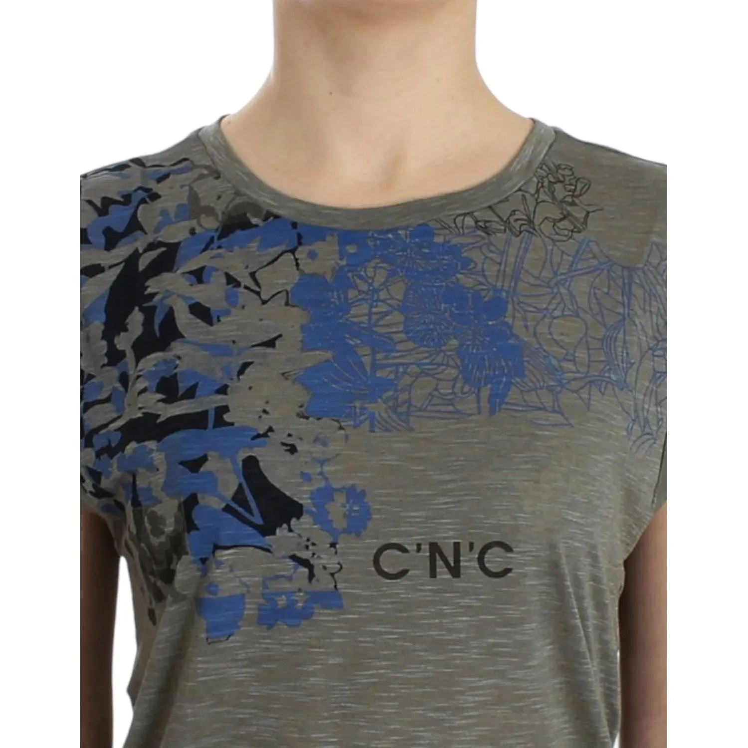 Costume National Chic Sleeveless Gray Top with Blue Detailing