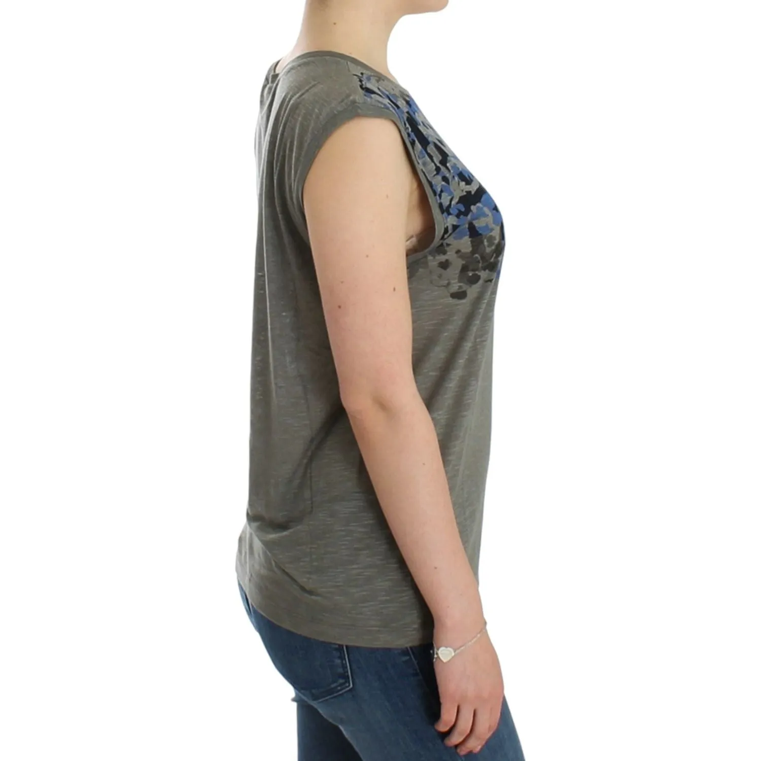 Costume National Chic Sleeveless Gray Top with Blue Detailing