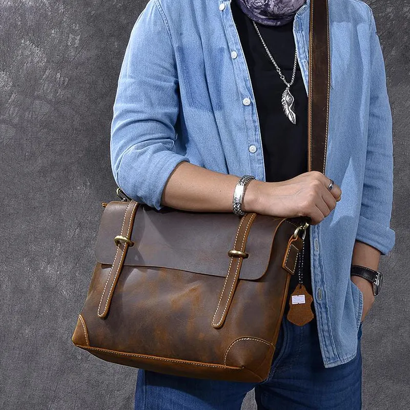 Crazy Horse Leather Men's Briefcase Retro Messenger Bag