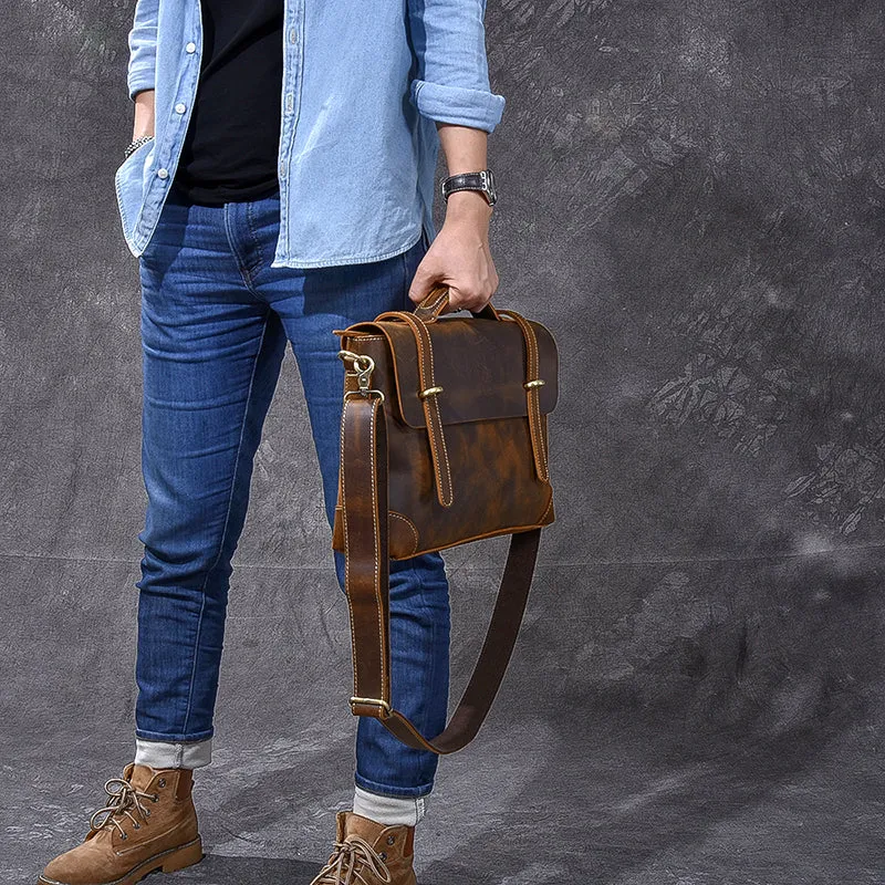 Crazy Horse Leather Men's Briefcase Retro Messenger Bag