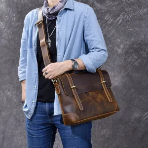 Crazy Horse Leather Men's Briefcase Retro Messenger Bag