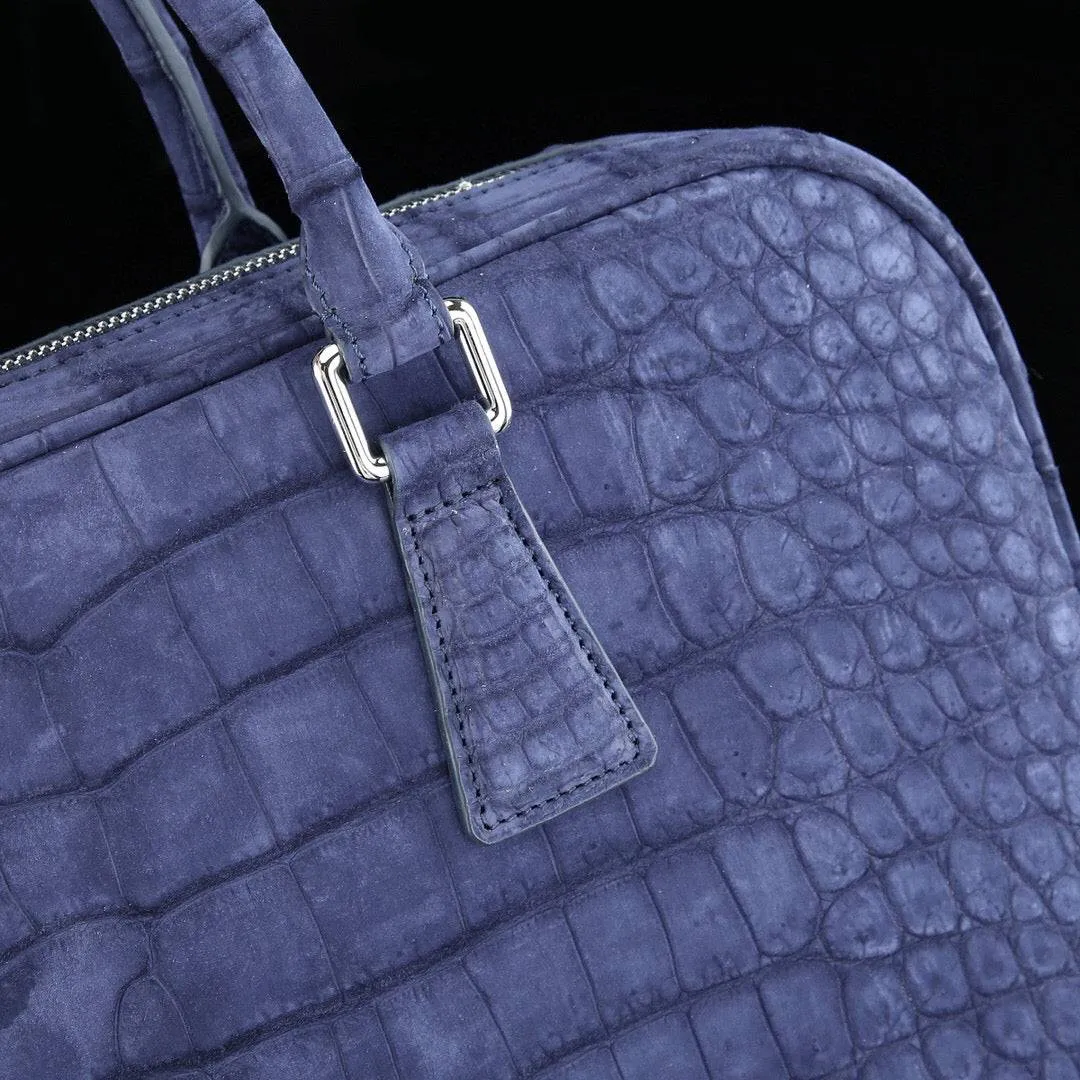 Crocodile Briefcase, Blue Sanded Genuine Crocodile Skin Leather Laptop Bag