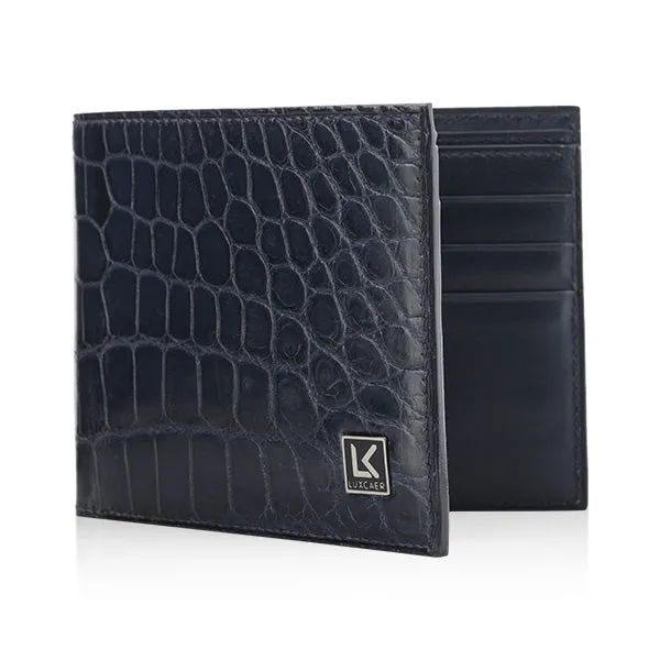 Crocodile Leather Wallet in Blue - 6 Card Slot