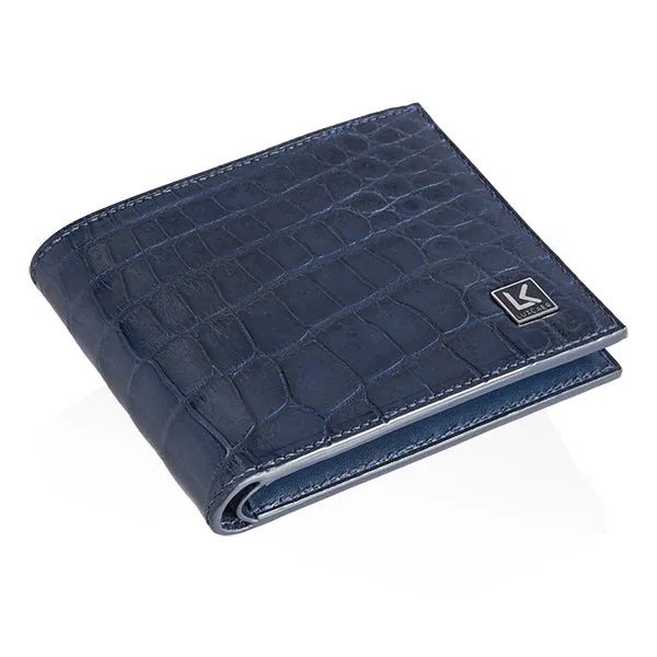 Crocodile Leather Wallet in Blue - 6 Card Slot